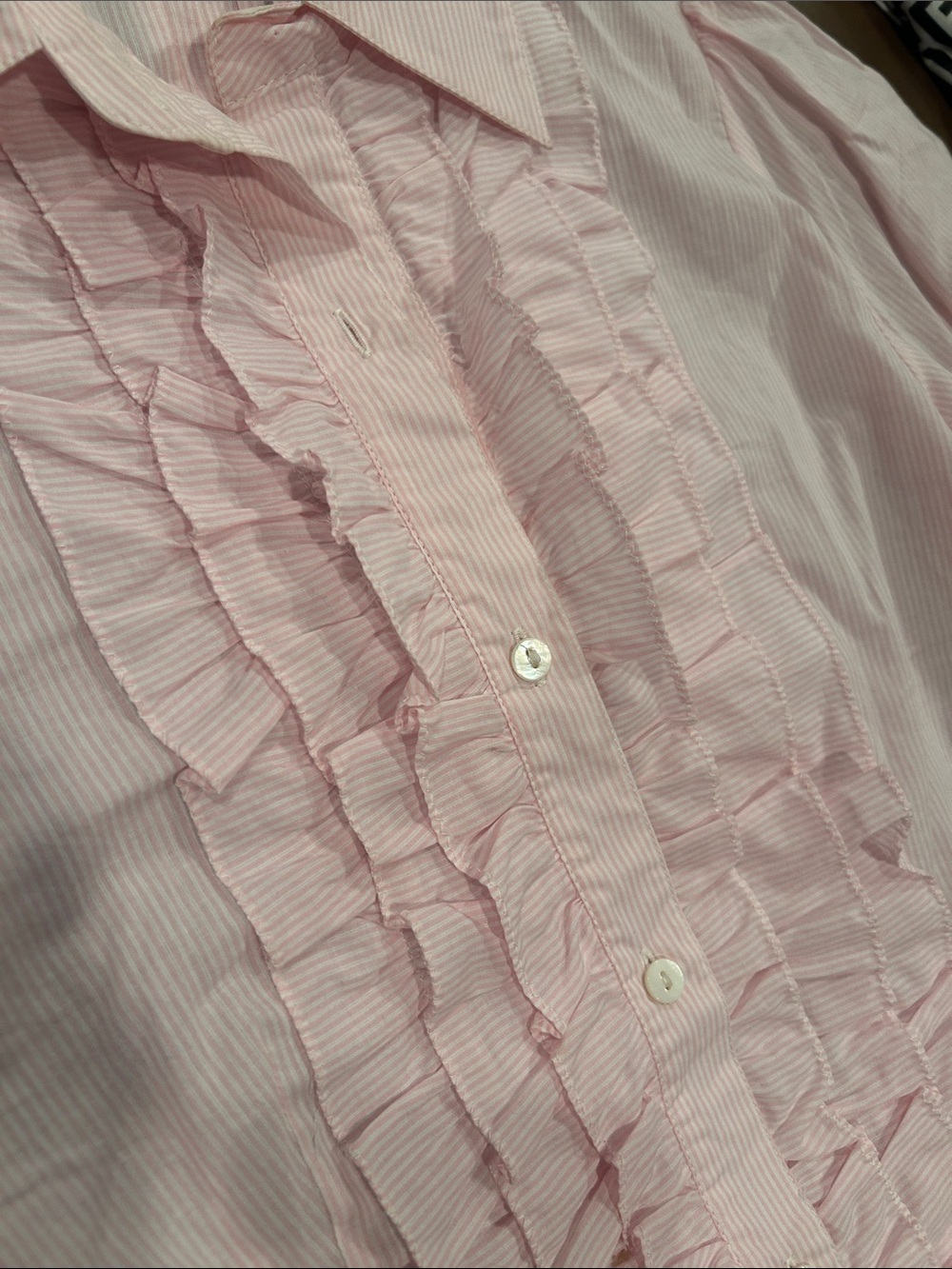 Pink Ruffle-Front Button Down Shirt - Picture 3 of 7